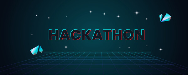 Hackathon banner illustration. Abstract futuristic background with glitch effect. Screen template for hack contest, conference, coding meetup.