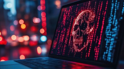 System hacked warning alert on notebook (Laptop). Cyber attack on computer network, Virus, Spyware, Malware or Malicious software. Cyber security and cybercrime. Compromised information internet.