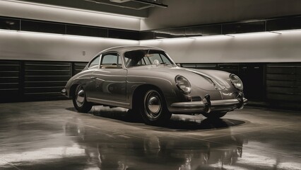 Fototapeta na wymiar Vintage Car in Modern Garage