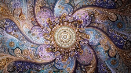 Elegant Mandala with Paisley Patterns in Purple, Blue, and Gold