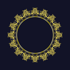 Damask Gold Round patterned border, Golden pattern with place for text, Floral frame, Ornament for decoration of cards and invitations, Circular arabic pattern, Round baroque ornament, Vintage frame