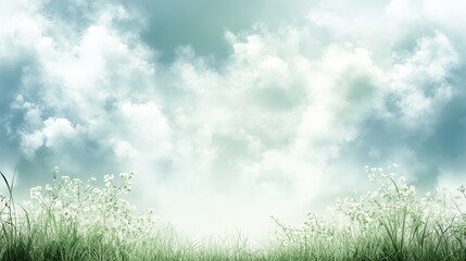 A serene landscape featuring lush grass and a cloudy sky, evoking tranquility and the beauty of nature.