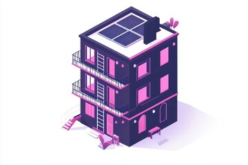 A residential building, utilizing solar energy to reduce its environmental impact.