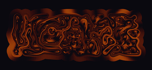 Abstract vector illustration featuring fluid waves in motion, with spreading orange curved layers and lines forming a swirling abyss 