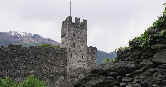 Lake Como, Dervio, Italy. Castle of Corenno Plinio. Travel destination, vacations in Italian Alps