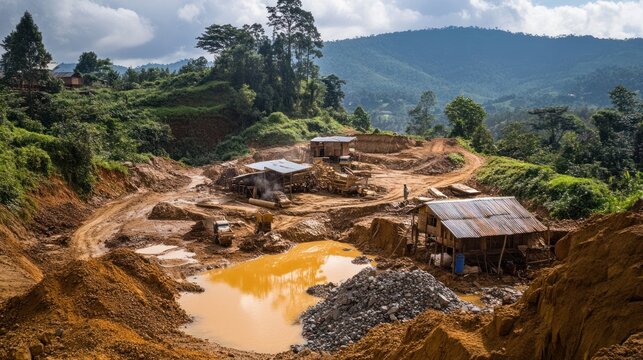 Small-scale mineral extraction with artisanal miners working in a local mining community.
