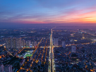 Aerial view of Hanoi city in beautiful sunset