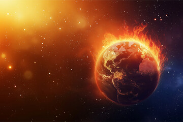 Obraz premium Global With Fire, burning in flames observed from outer space view