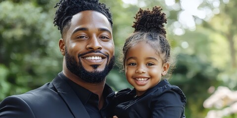Happy Black Father and Daughter Portrait Outdoors   Family Love and Bonding