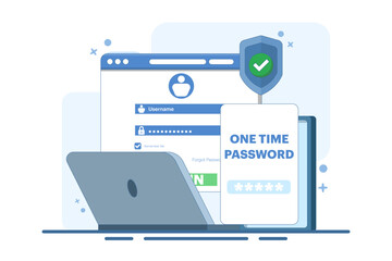 The concept of logging into a website or application using two steps, Two-step authentication. Verification code message, Two-factor verification, notification with code for secure login or sign in.