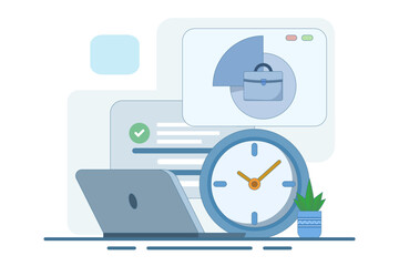 time management concept for work. organizing and dividing time for part time work. managing or organizing time to be productive. planning and work. flat vector illustration.