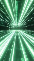 Fototapeta premium Green Infinite Lights on Black Background, Abstract Image, Texture, Pattern Background, Wallpaper, Cover and Screen for Smartphone, PC, Laptop, 9:16 and 16:9 Format