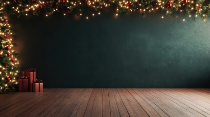 Obraz premium christmas interior wall background with floor and space for text