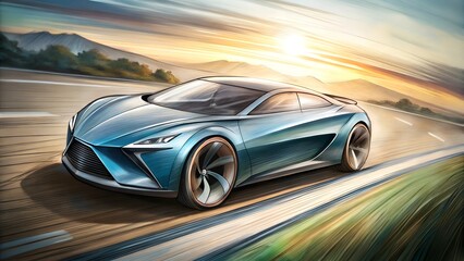 Obraz premium hand drawn design of modern a car runing on the road
