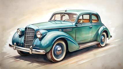 hand drawn design of vintage a car