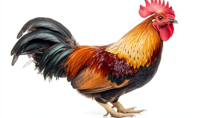 Fototapeta premium Red crested Thai chicken on a white background. 