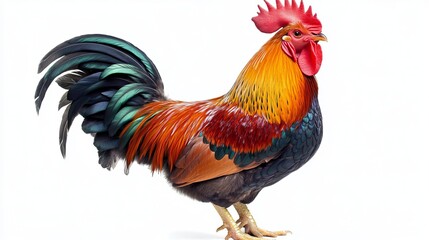 Fototapeta premium Red crested Thai chicken on a white background. 