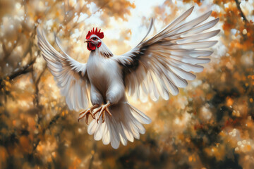 Naklejka premium Majestic White Rooster Soaring