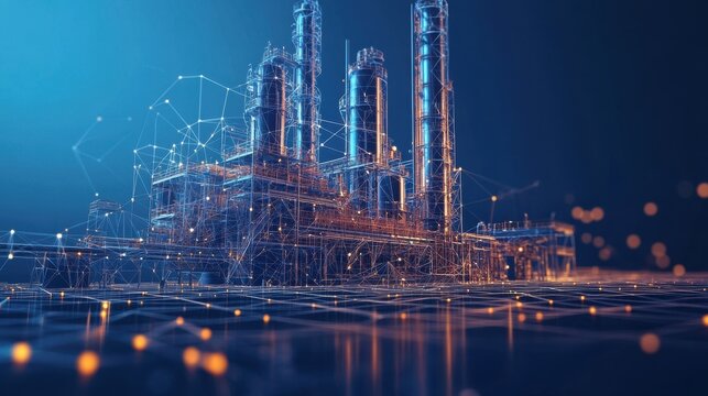 Oil production low poly wireframe banner template. Polygonal naphtha industry, earth mining, mineral resource extraction mesh art illustration. 3D oil refinery, plant equipment with connected dots.