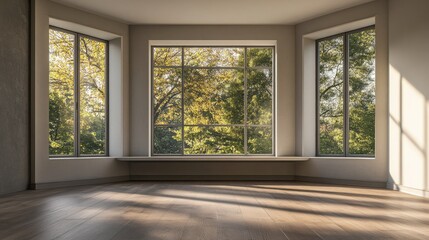 Fototapeta premium Bright and Spacious Room with Large Windows