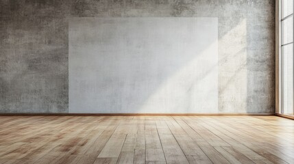 Modern Empty Room with Gray Wall and Wood Floor
