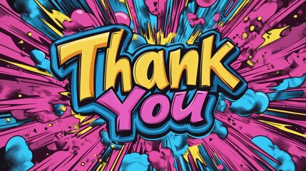 Fototapeta premium Comic style Thank You message with vibrant explosion design