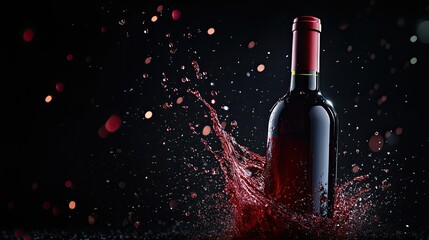 Fototapeta premium Elegant Red Wine Bottle with Dramatic Splash Effect