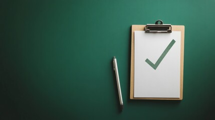 Green background with a clipboard with a checkmark