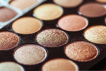 A detailed view of a colorful eyeshadow palette, ideal for beauty and makeup tutorials