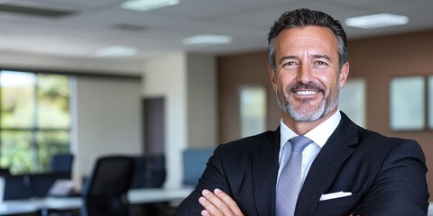 Confident Businessman Smiling in Modern Office