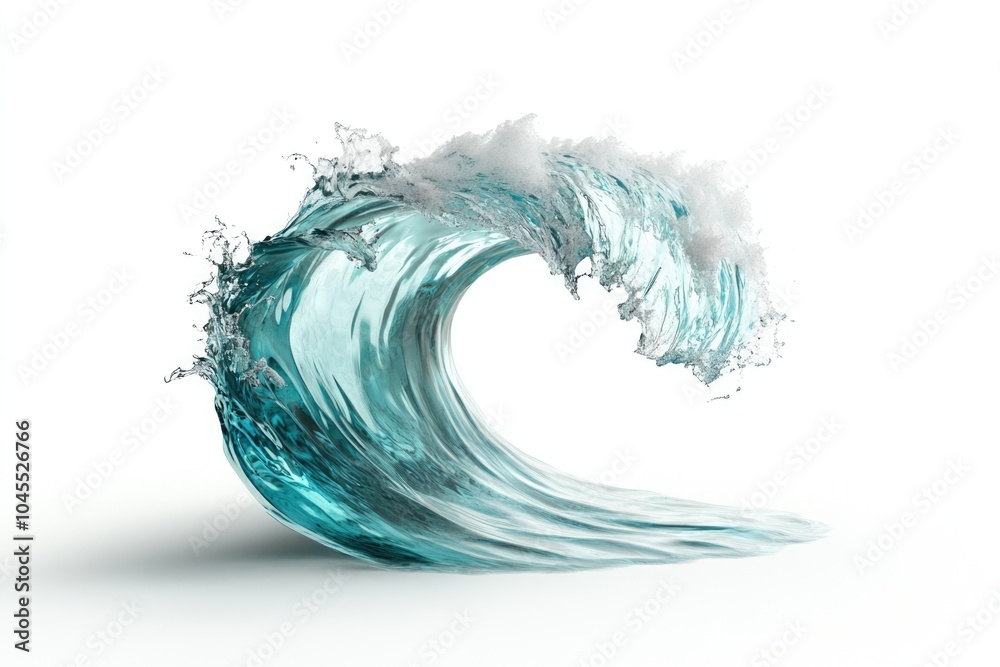 Poster a large blue wave crashes against a white background, creating a dramatic splash