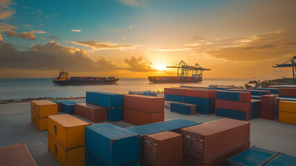 Fototapeta premium Container loading station at sunset