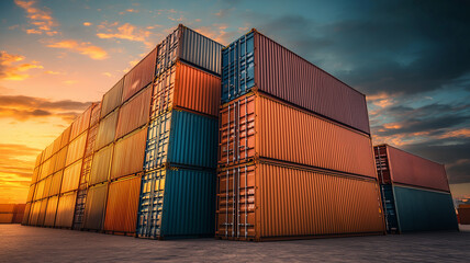 Fototapeta premium Container loading station at sunset