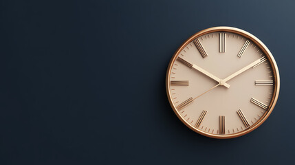 Elegant wall clock with a minimalist design, showcasing golden accents against a dark blue background, perfect for modern decor and time management.