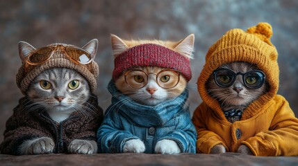 Fototapeta premium Pets and their favorite outfits, featuring stylish clothes and costumes. Emphasizing stylish and playful nature. Ideal for fashion-themed social media posts and pet blogs.