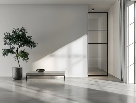Minimalist Steel and Glass Interior with Clean Frame Mockup in 3D Rendering