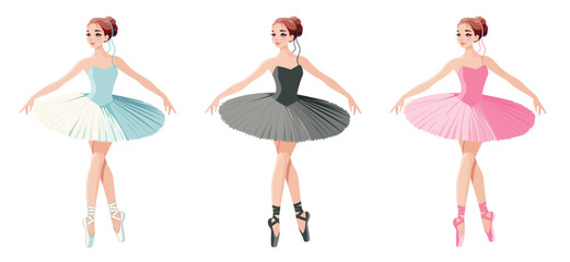 Set of pretty ballerina in different dress dancing on white background. Vector illustration on white background © Marta Vitek