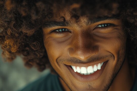 A close-up photo of a person with curly hair, ideal for portraits, beauty, or personal use