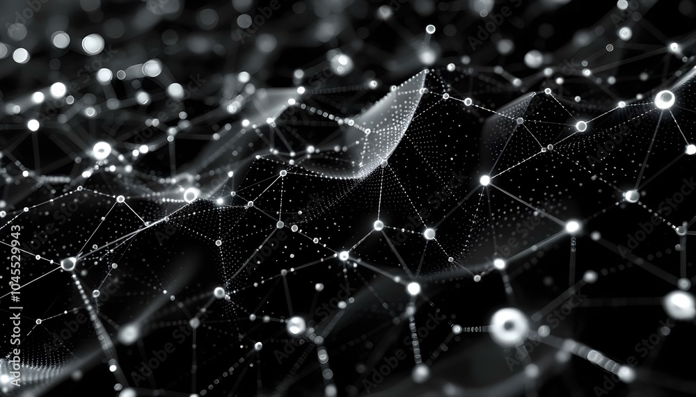 Poster internet technology network. abstract black and white background. large amount of data. 3d rendering