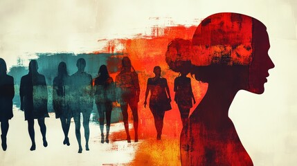 Silhouetted woman with vibrant brush strokes, symbolizing empowerment and diversity.