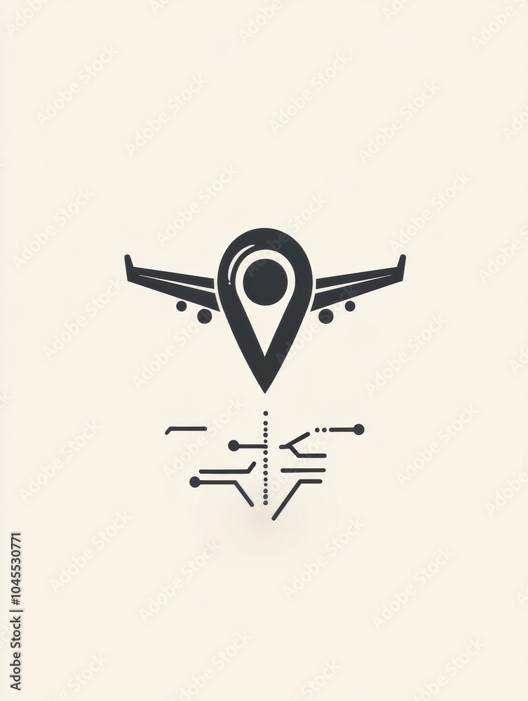 Aufkleber an airplane icon is soaring towards a map pin symbol, illustrating the excitement of traveling to ne