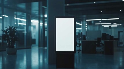 Blank digital sign mockup set in a high-tech office environment