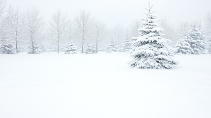 Fototapeta premium Snowy landscape with centered small tree