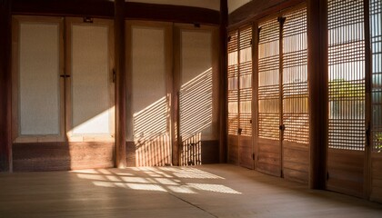 Sunlight reflected between the windows of a hanok house