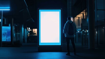 Blank interactive digital sign mockup showcasing touch functionality in a tech-savvy environment