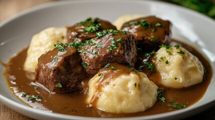 Fototapeta premium Savory Meat Dish with Creamy Mashed Potatoes