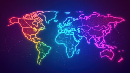 A vibrant world map with glowing lines representing the flow of goods and commerce across international borders.