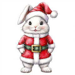 A cheerful rabbit dressed as Santa Claus ready for Christmas celebrations