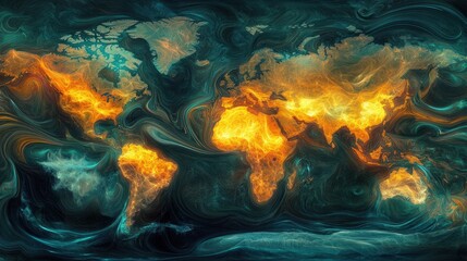 Fototapeta premium A world map with bright, intricate lines linking global trade routes across all continents.