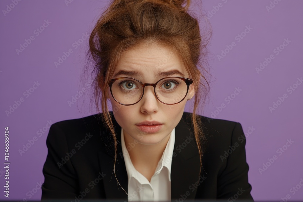 Poster a person sitting at a desk looking at a computer screen
